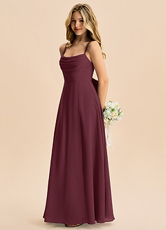 Azazie Bear Junior Vestido de Cabernet de Gasa de Corte en A con Plisado image5