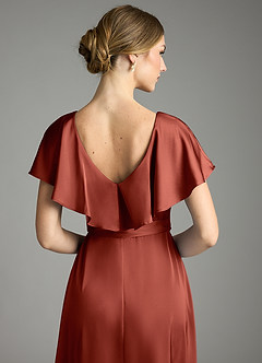 Azazie Lainey Bridesmaid Dresses Terracotta A-Line with Pockets Stretch Satin Dress image2