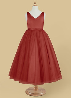 Azazie Marybell Blumenmädchenkleider A-Linie Schleifen Tüll Kleid Terrakotta image5