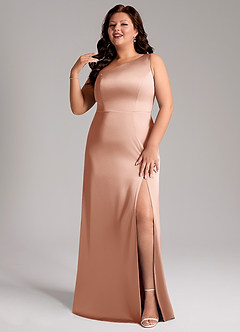 Azazie Phaedra Bridesmaid Dresses Rose Gold A-Line One Shoulder Stretch Satin Dress image11