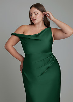 Azazie Emerson Bridesmaid Dresses Dark Green Mermaid Off the Shoulder Stretch Satin Dress image12