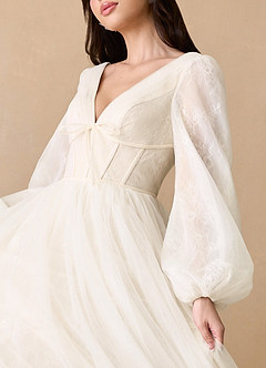 Azazie Cressida Wedding Dresses Diamond White Champagne Ball-Gown Lace Tulle Dress image3