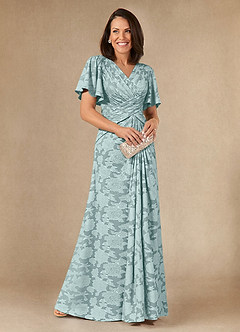 Azazie Emmeline Mère de la mariée Robes Robe Trapèze en Blumen-Burnout Plissée Brume image1
