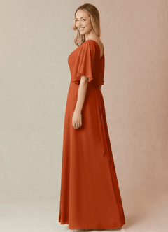 Azazie Cierra Bridesmaid Dresses Burnt Orange A-Line V-Neck Chiffon Dress image5