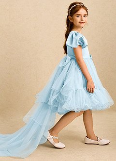 Azazie Cocoa Flower Girl Dresses Sky Blue Ball-Gown Pleated Tulle Dress image4