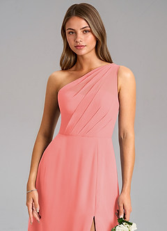 Azazie Phaedra Bridesmaid Dresses Coral A-Line One Shoulder Chiffon Dress image8