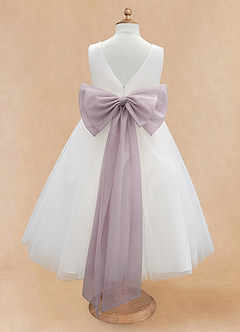 Azazie Kavi Flower Girl Dresses Ivory Dusk A-Line Bow Matte Satin Dress image8