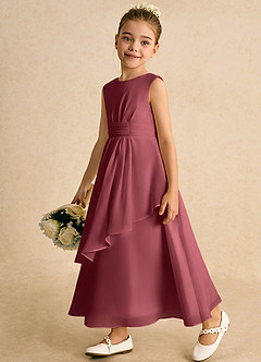 Azazie Edelweiss Robe Demoiselle D'honneur Fillette Robe Trapèze en Mousseline de soie Plissée Merlot image5