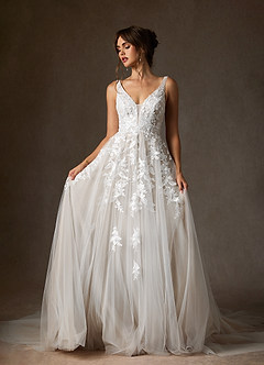 Azazie Sorella Wedding Dresses Diamond White A-Line V-Neck Sequins Tulle Dress image6