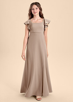 Azazie Bondi Junior Robe Trapèze en Crêpe Élastique Fente Latérale Taupe image1