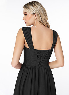Azazie Angie Bridesmaid Dresses Black A-Line Corset Chiffon Dress image3