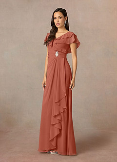 Azazie Snapdragon Mother of the Bride Dresses Clay A-Line V-Neck Ruched Chiffon Dress image2
