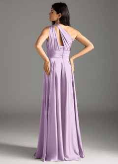 Azazie Charlize Vestidos de damas de honor Vestido de Lila Esmerilada de Satén Elástico de Corte en A con Hombro unilateral image6
