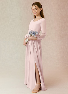 Azazie Angelica Junior Blushing Pink A-Line Pleated Chiffon Dress image3
