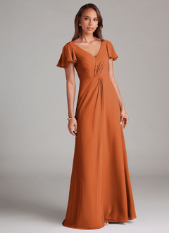 Azazie Soren Bridesmaid Dresses Cinnamon A-Line Ruched Chiffon Dress image1