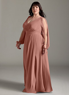 Azazie Matilda Bridesmaid Dresses Cedar Rose A-Line Long Sleeve Chiffon Dress image11