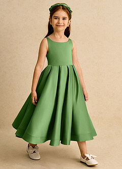 Azazie Babs vestidos de niña de las flores Vestido de Albahaca de Satin Mate de Corte Princesa con Plisado image4