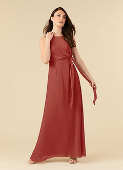 Azazie Marchioness Mother of the Bride Dresses Terracotta A-Line Scoop Pleated Chiffon Dress image1
