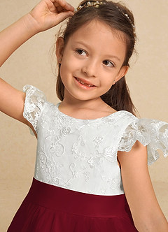 Azazie Vetty vestidos de niña de las flores Vestido de Marfil Burdeos de Tul de Corte En A con Encaje image8