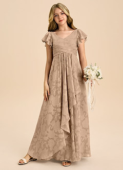 Azazie Omari Junior A라인 주름진 플로럴 번아웃 플로어 길이 주니어 신부 들러리 드레스 image4