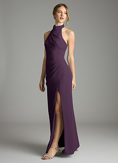 Azazie Jemma Bridesmaid Dresses Plum Sheath Pleated Chiffon Dress image3