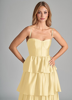 Azazie Faye Bridesmaid Dresses Butter A-Line Ruched Stretch Satin Dress image2