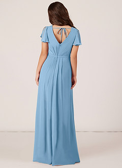 Azazie Peony Junior Robe Trapèze en Mousseline de soie Plissée Acier Bleuté image2