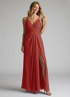 Azazie Maren Allure Bridesmaid Dresses Terracotta A-Line V-Neck Lace Chiffon Dress image3