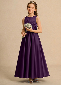 Azazie Ducky Girls Formal Abiti da Ragazza di Fiori Abito A-Line in Raso Elasticizzato Plissettato Uva image5