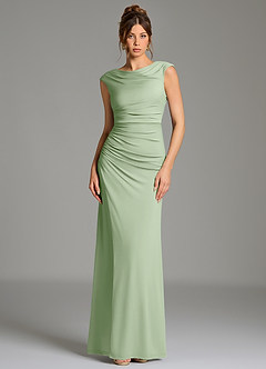 Azazie Chantal Bridesmaid Dresses Dusty Sage Mermaid Pleated Premium Stretch Jersey Dress image1