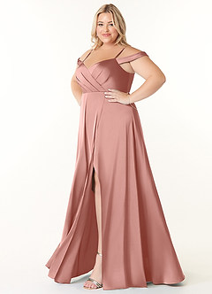 Azazie Ocean Bridesmaid Dresses Rosette A-Line V-Neck Pleated Stretch Satin Dress image8
