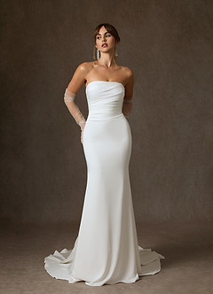 Azazie Colette Wedding Dresses Diamond White Fit and Flare Strapless Crepe Back Satin Dress image3