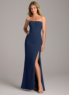 Azazie Chantel Bridesmaid Dresses Dark Navy Sheath Strapless Chiffon Convertible Dress image3