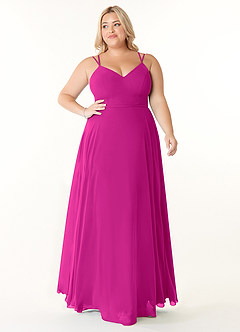 Azazie Janine Bridesmaid Dresses Fuchsia A-Line V-Neck Chiffon Dress image5