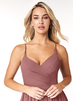 Azazie Dominic Bridesmaid Dresses Desert Rose A-Line V-Neck Pleated Chiffon Dress image5