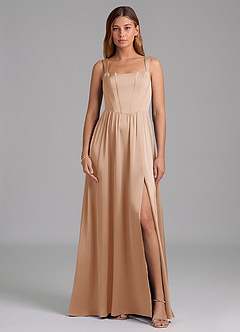 Azazie Rosaline Bridesmaid Dresses English Rose A-Line Side Slit Stretch Satin Dress image3