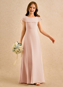Azazie Kittie Girls Formal Robe Demoiselle D'honneur Fillette Robe Trapèze en Mousseline de soie Rose Anglais image6