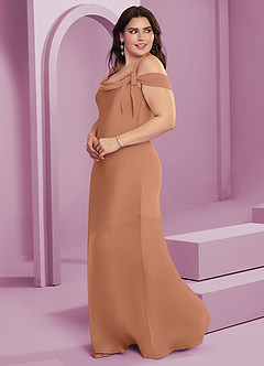 Barbie ♥ Azazie Vestidos de damas de honor Vestido de Bronceador de Satén Elástico de Corte Recto con Plisado image12