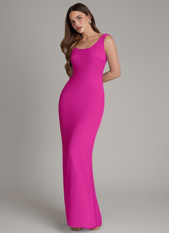 Azazie Hadley Robes de demoiselle d'honneur Robe Sirène en Mousseline de soie Plissée Fuchsia image3