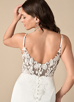 Azazie Adana Wedding Dresses Diamond White Cocoa Mermaid Lace Stretch Satin Dress image5