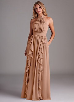 Azazie Avary Brautjungfernkleider A-Linie Plissee Chiffon Kleid Champagner Rosa image4