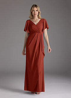 Azazie Song Final Sale Rust Mermaid V-Neck Pleated Stretch Chiffon Dress image3