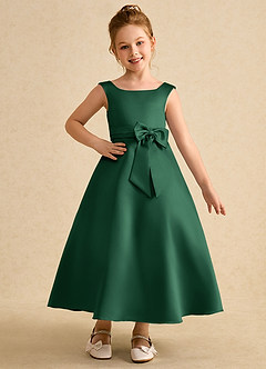 Azazie Eve Flower Girl Dresses Dark Green A-Line Pleated Matte Satin Dress image1