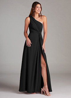 Azazie Brooke Bridesmaid Dresses Black A-Line One Shoulder Chiffon Dress image4