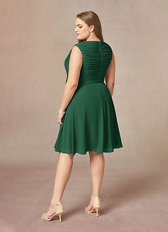 Azazie Theron vestidos de madre de la novia Vestido de Verde Oscuro de Gasa de Corte En A con Cuello en V plisado image9