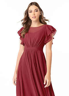 Azazie Daphne Bescheidene Brautjungfernkleider A-Linie Gekräuselt Chiffon Bodenlänge Kleid image4
