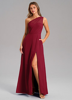 Azazie Phaedra Bridesmaid Dresses Burgundy A-Line One Shoulder Chiffon Dress image1