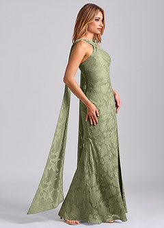 Azazie Kinsley Final Sale Pistachio Mermaid Pleated Floral Burnout Dress image3