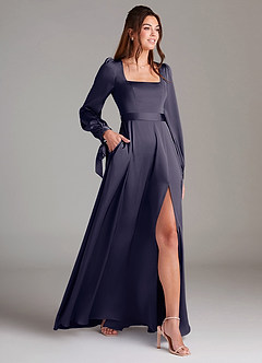 Azazie Leonia Bridesmaid Dresses Stormy A-Line Long Sleeve Stretch Satin Dress image4