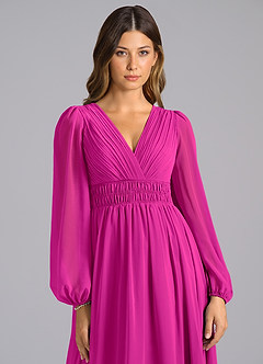 Azazie Palerma Jurken voor bruidsmeisjes Jurk van Chiffon met A-Lijn Lange mouw Fuchsia image6